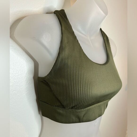 Green Ribbed Racerback Sports Bra - Picture 3 of 4